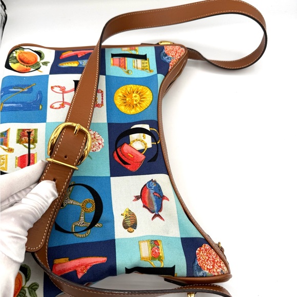 Gucci Alphabet Patchwork Blue Multi Canvas Crossbody with Brown Leather Trim - Picture 10 of 14